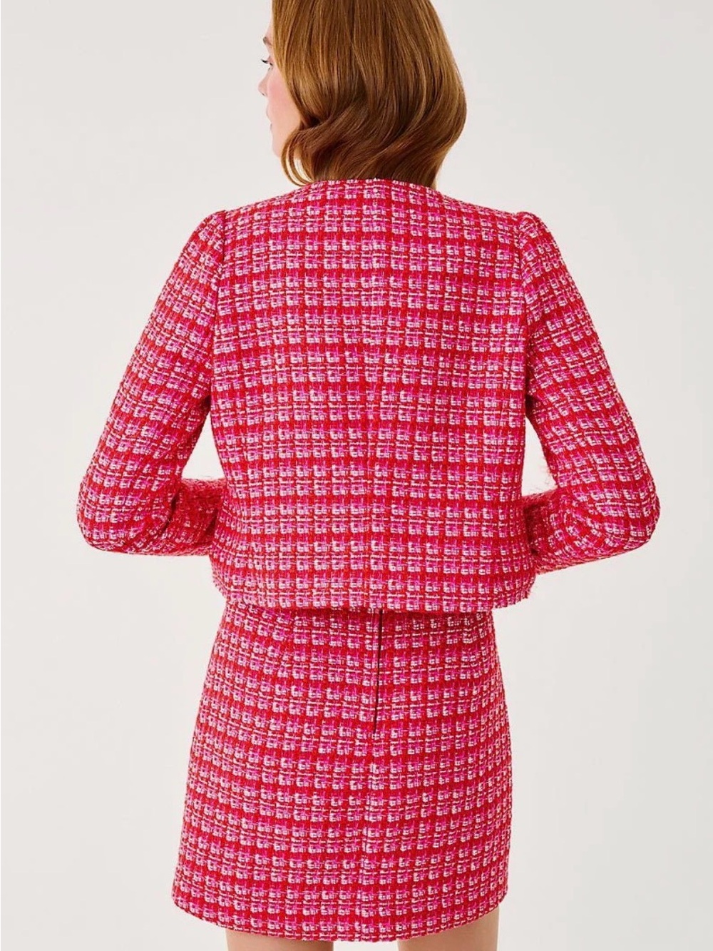 Lilly Pulitzer Pink & cranberry Red Tweed Boucle jacket, NWT, sz 4 & 8 - Picture 3 of 8
